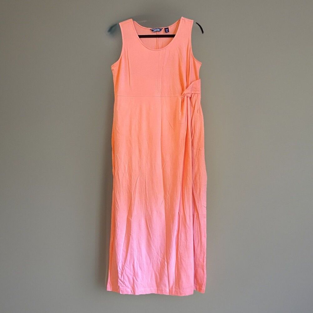 Lands End Cotton Modal Knit Twist Front Wrap Maxi Dress Size Large Petite Coral